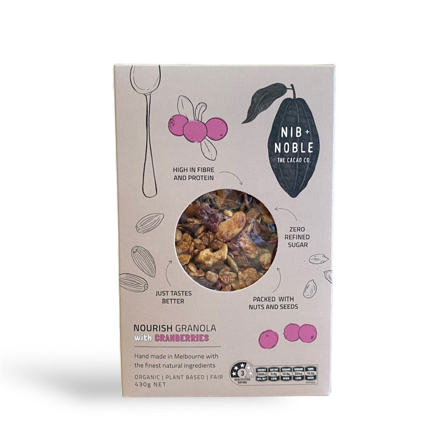 Organic Nourish Granola with Cranberries (430g): RRP $17.95 - Nib and Noble