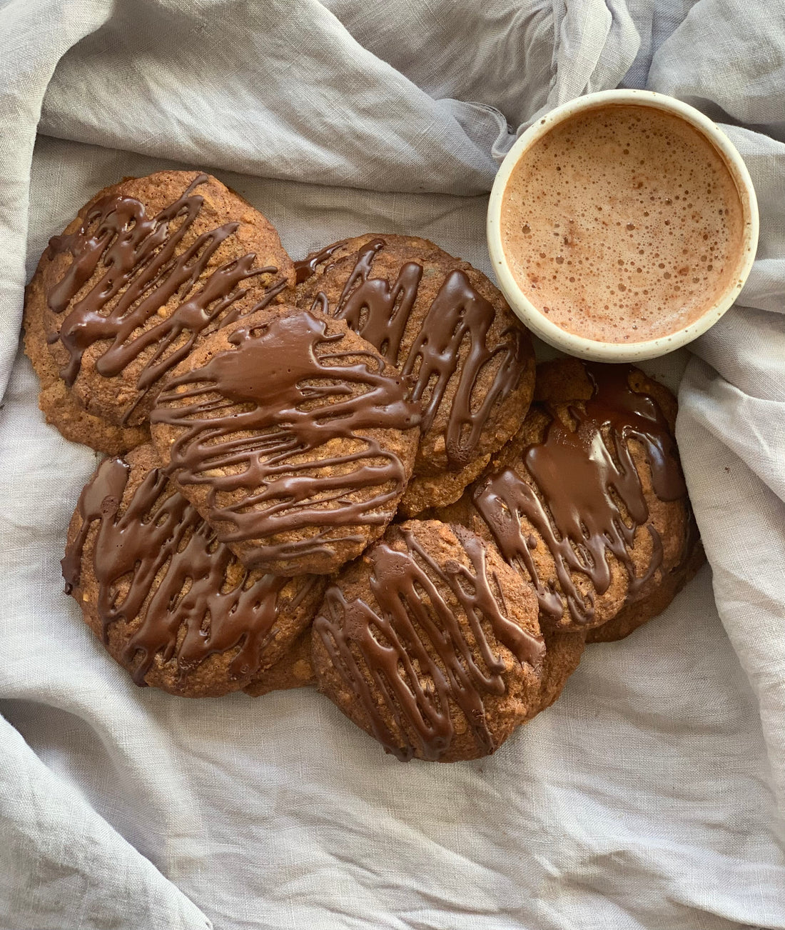 Granola Cookies with Chocolate Drizzle Recipe | Nib and Noble