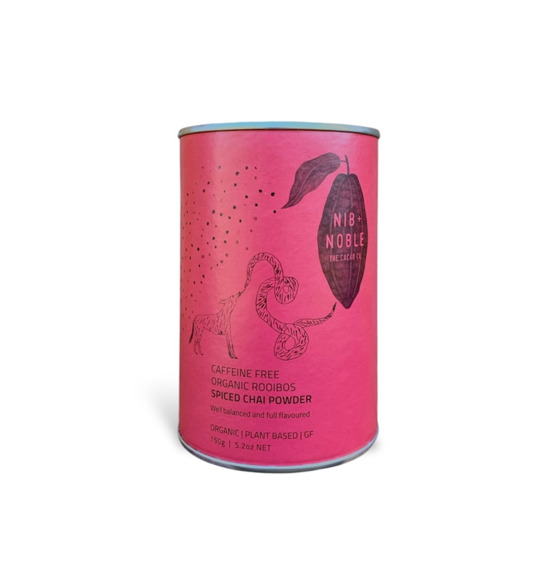 Caffeine Free Organic Spiced Chai Powder tin with Organic Rooibos extract powder