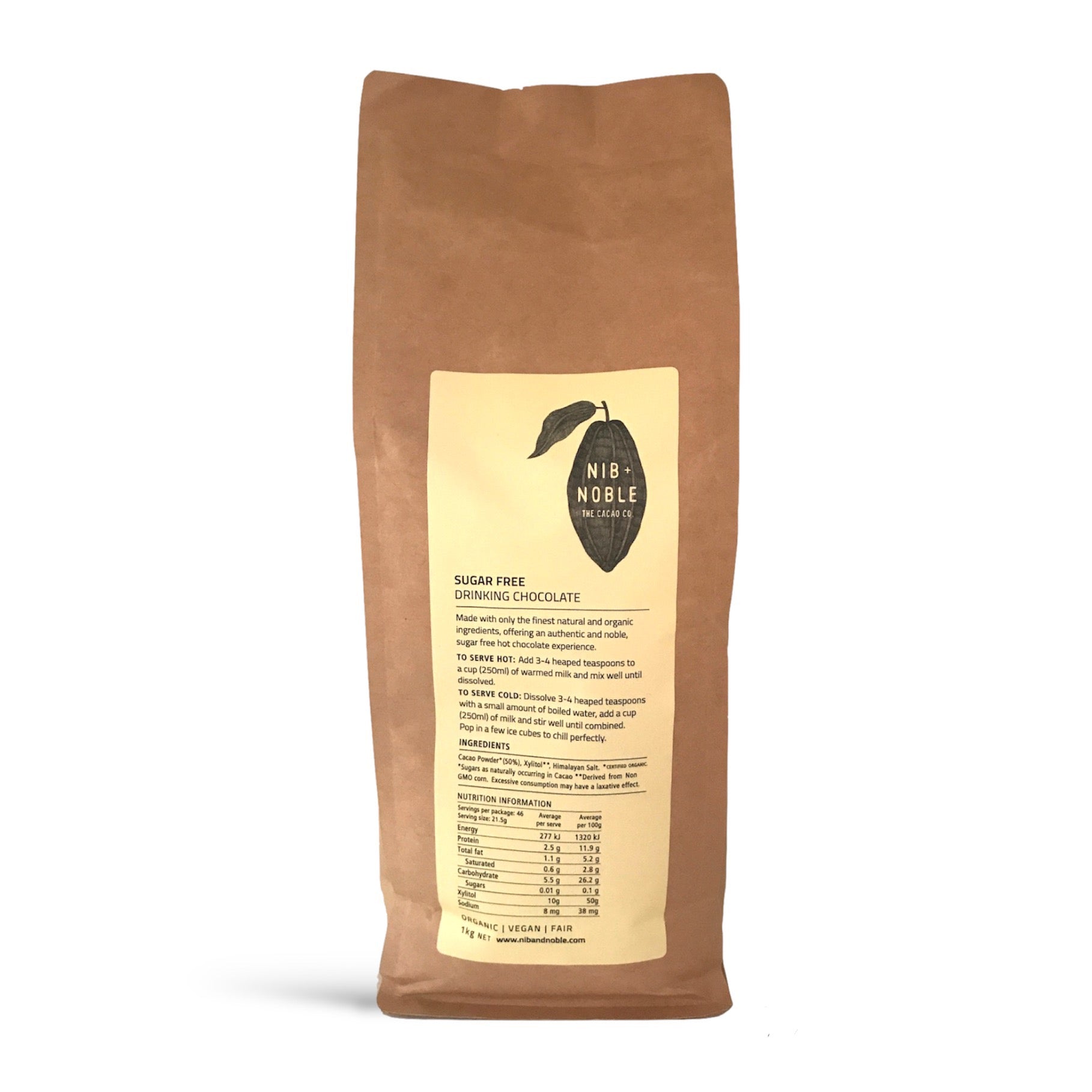 Sugar Free Organic Drinking Chocolate - Nib and Noble